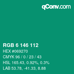 Color code: RGB 6 146 112 | qconv.com
