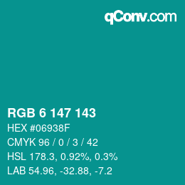 Color code: RGB 6 147 143 | qconv.com