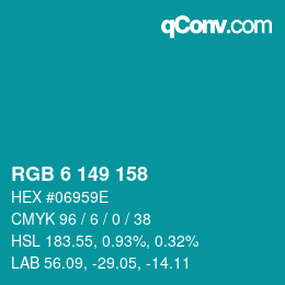 颜色代码: RGB 6 149 158 | qconv.com