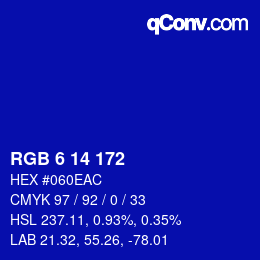 Color code: RGB 6 14 172 | qconv.com