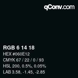 Color code: RGB 6 14 18 | qconv.com