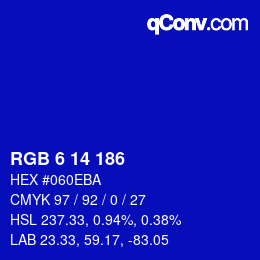 Color code: RGB 6 14 186 | qconv.com