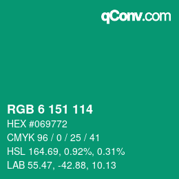 カラーコード: RGB 6 151 114 | qconv.com