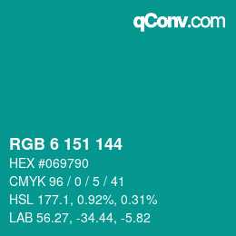 Color code: RGB 6 151 144 | qconv.com