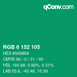 颜色代码: RGB 6 152 105 | qconv.com
