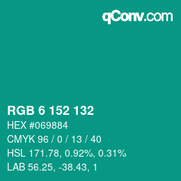 颜色代码: RGB 6 152 132 | qconv.com