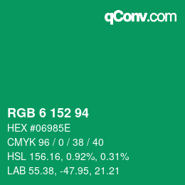 颜色代码: RGB 6 152 94 | qconv.com
