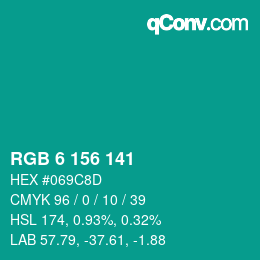カラーコード: RGB 6 156 141 | qconv.com