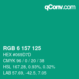 颜色代码: RGB 6 157 125 | qconv.com