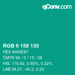 颜色代码: RGB 6 158 135 | qconv.com