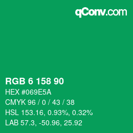 颜色代码: RGB 6 158 90 | qconv.com