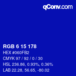 Color code: RGB 6 15 178 | qconv.com