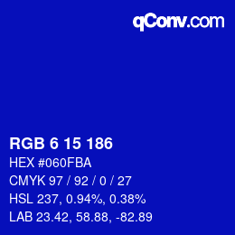 Color code: RGB 6 15 186 | qconv.com