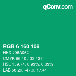 カラーコード: RGB 6 160 108 | qconv.com