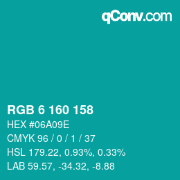 Color code: RGB 6 160 158 | qconv.com