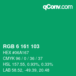 カラーコード: RGB 6 161 103 | qconv.com