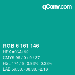 カラーコード: RGB 6 161 146 | qconv.com
