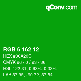 Color code: RGB 6 162 12 | qconv.com