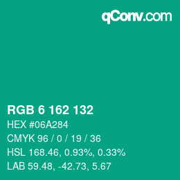 Color code: RGB 6 162 132 | qconv.com