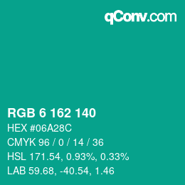 Color code: RGB 6 162 140 | qconv.com