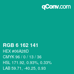 Color code: RGB 6 162 141 | qconv.com