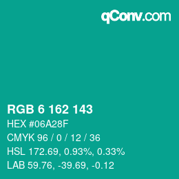 カラーコード: RGB 6 162 143 | qconv.com