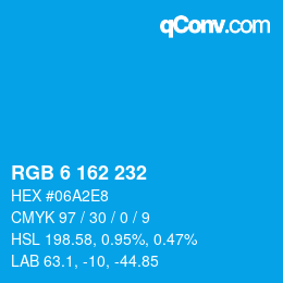 カラーコード: RGB 6 162 232 | qconv.com