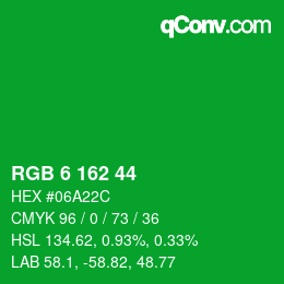 カラーコード: RGB 6 162 44 | qconv.com