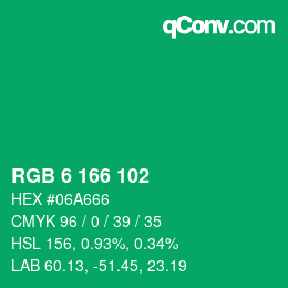 カラーコード: RGB 6 166 102 | qconv.com
