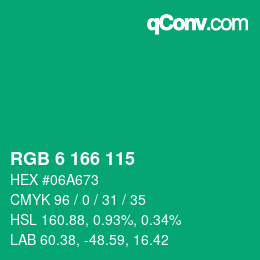 カラーコード: RGB 6 166 115 | qconv.com