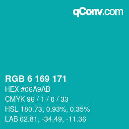 カラーコード: RGB 6 169 171 | qconv.com