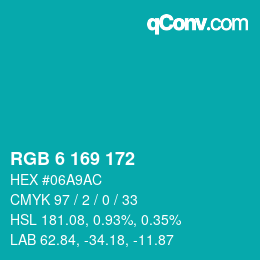 カラーコード: RGB 6 169 172 | qconv.com