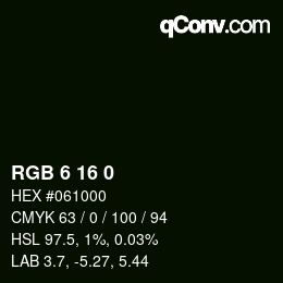 カラーコード: RGB 6 16 0 | qconv.com