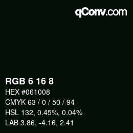 カラーコード: RGB 6 16 8 | qconv.com