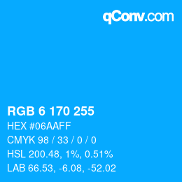 Color code: RGB 6 170 255 | qconv.com