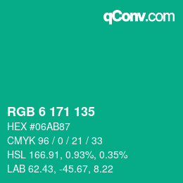 Color code: RGB 6 171 135 | qconv.com