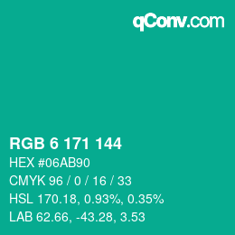 Color code: RGB 6 171 144 | qconv.com