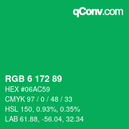 カラーコード: RGB 6 172 89 | qconv.com
