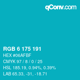 Color code: RGB 6 175 191 | qconv.com