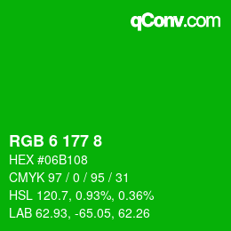 カラーコード: RGB 6 177 8 | qconv.com