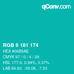 Color code: RGB 6 181 174 | qconv.com