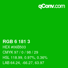カラーコード: RGB 6 181 3 | qconv.com
