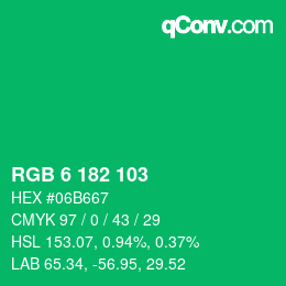 Color code: RGB 6 182 103 | qconv.com