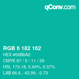 Color code: RGB 6 182 162 | qconv.com
