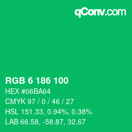 Color code: RGB 6 186 100 | qconv.com