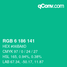 Color code: RGB 6 186 141 | qconv.com