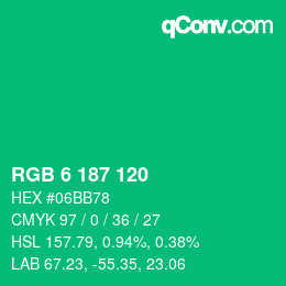 カラーコード: RGB 6 187 120 | qconv.com