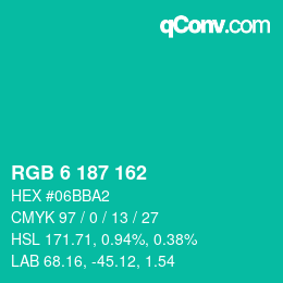 Color code: RGB 6 187 162 | qconv.com