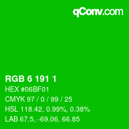 Color code: RGB 6 191 1 | qconv.com