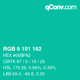 Color code: RGB 6 191 162 | qconv.com